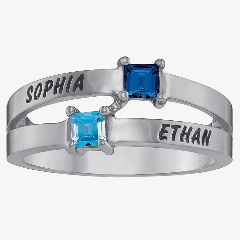 Personalized Engraved Split Shank Birthstone Ring