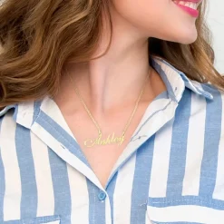 Personalized 14K Gold Over Sterling Silver Script Name Necklace