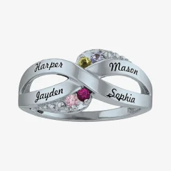 Personalized Simulated Birthstone Engraved X Ring