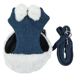 Pet Life Luxe 'Pom Draper' 2-In-1 Mesh Reversed Adjustable-Leash W/ Pom-Pom Bowtie Dog Harness