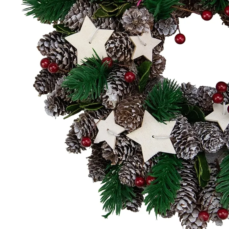 Pine Cone and Berries with Stars Artificial Christmas Wreath 10-Inch Unlit