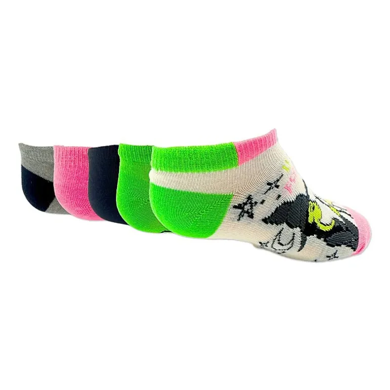 5pk No Snow Wicked Girls Multi-Pack 5 Pair Wicked No Show Socks