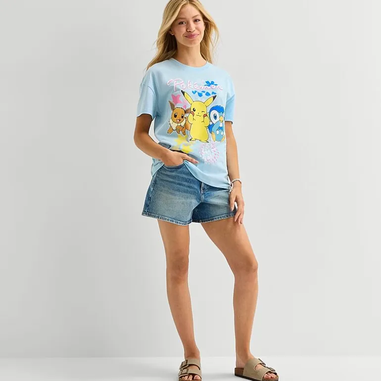 Pokemon Boyfriend Tee Womens Juniors Crew Neck Short Sleeve Loose Fit Pokemon Graphic T-Shirt