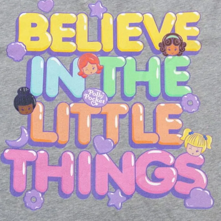 Polly Pocket Believe In The Little Things Cropped Tee Womens Juniors Crew Neck Short Sleeve Loose Fit Graphic T-Shirt