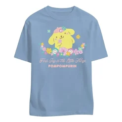 Pompompurri Boyfriend Tee Womens Juniors Crew Neck Short Sleeve Regular Fit Hello Kitty Graphic T-Shirt