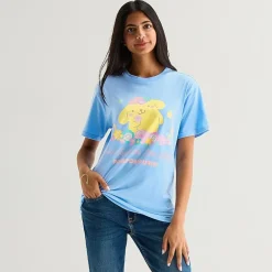 Pompompurri Boyfriend Tee Womens Juniors Crew Neck Short Sleeve Regular Fit Hello Kitty Graphic T-Shirt