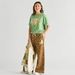 Pooh Aop Wide Leg Bottom Womens Juniors Wide Leg Mid Rise Winnie The Pooh Sweatpant