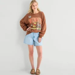 Pooh Crew Fleece Womens Juniors Crew Neck Long Sleeve Winnie The Pooh Sweatshirt
