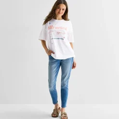 Positive Tee Womens Juniors Crew Neck Short Sleeve Oversized Graphic T-Shirt