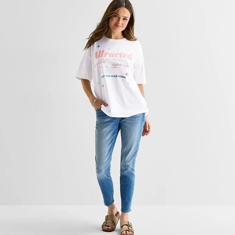 Positive Tee Womens Juniors Crew Neck Short Sleeve Oversized Graphic T-Shirt