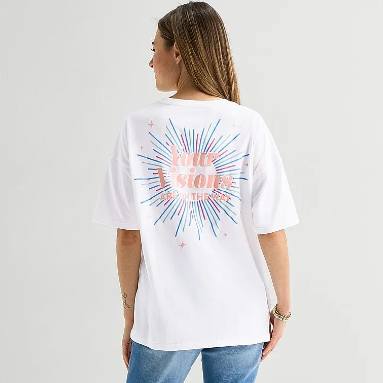 Positive Tee Womens Juniors Crew Neck Short Sleeve Oversized Graphic T-Shirt