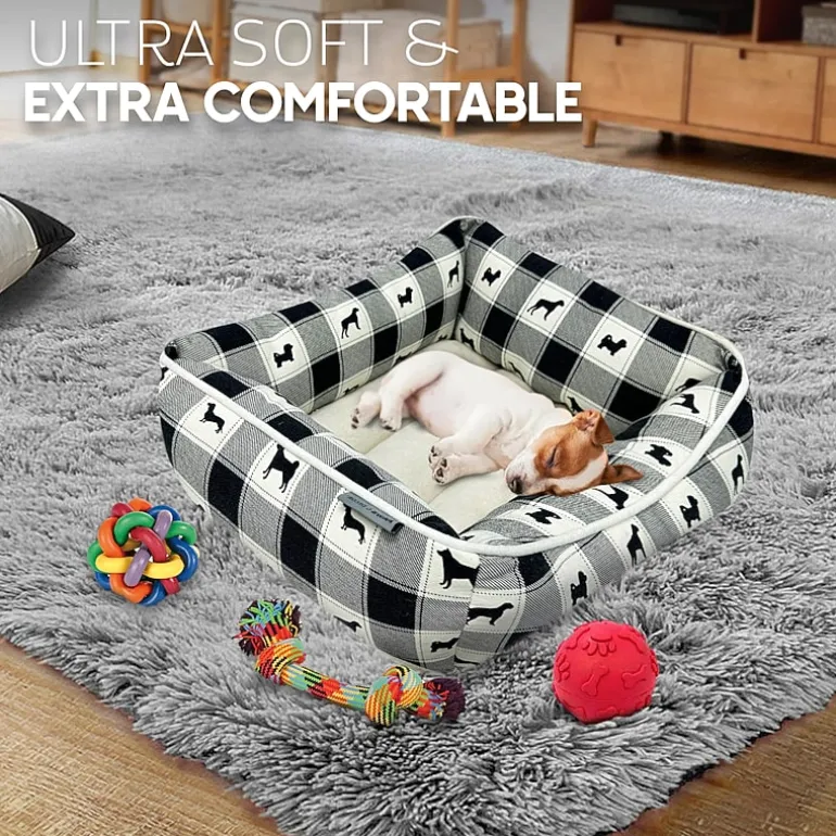 Precious Tails 20" Black Plaid Cuddler Pet Bed