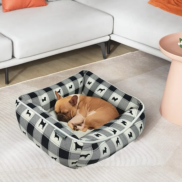 Precious Tails 20" Black Plaid Cuddler Pet Bed
