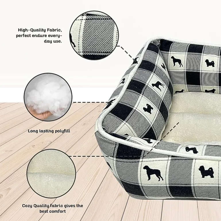 Precious Tails 20" Black Plaid Cuddler Pet Bed