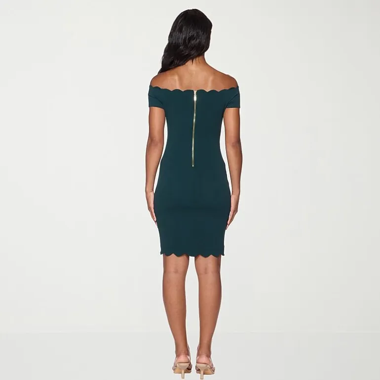 Premier Amour Off The Shoulder Womens Scallop Neck Short Sleeve Sheath Dress