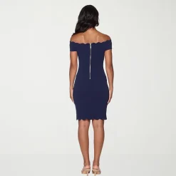 Premier Amour Off The Shoulder Womens Scallop Neck Short Sleeve Sheath Dress