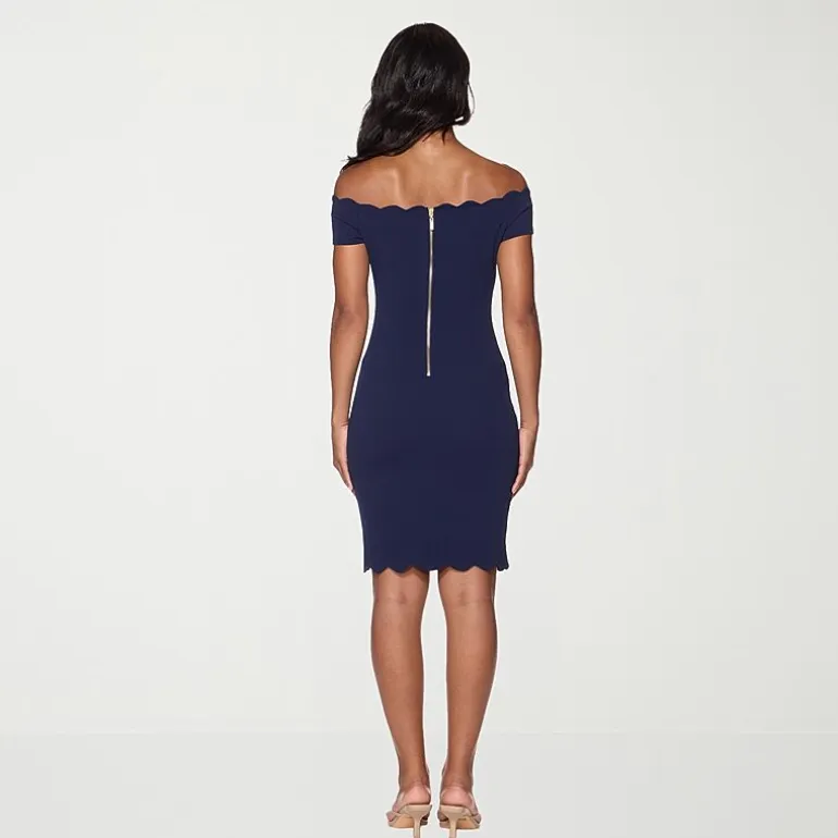 Premier Amour Off The Shoulder Womens Scallop Neck Short Sleeve Sheath Dress