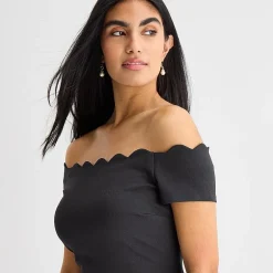 Premier Amour Off The Shoulder Womens Scallop Neck Short Sleeve Sheath Dress