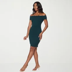 Premier Amour Off The Shoulder Womens Scallop Neck Short Sleeve Sheath Dress