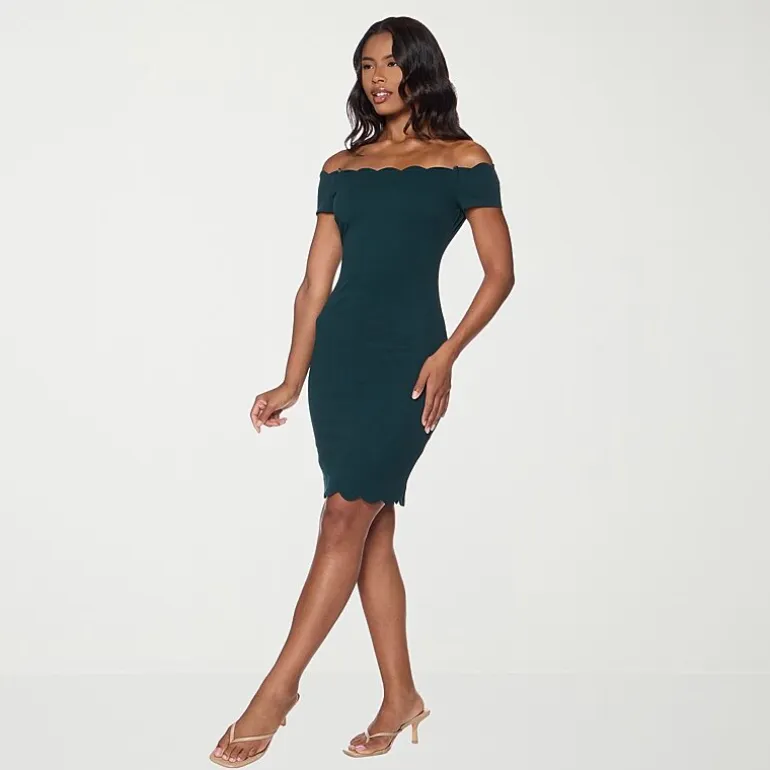 Premier Amour Off The Shoulder Womens Scallop Neck Short Sleeve Sheath Dress