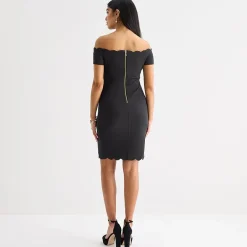 Premier Amour Off The Shoulder Womens Scallop Neck Short Sleeve Sheath Dress