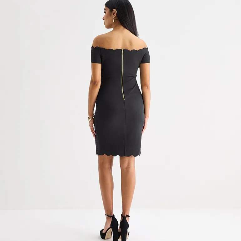 Premier Amour Off The Shoulder Womens Scallop Neck Short Sleeve Sheath Dress