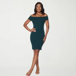 Premier Amour Off The Shoulder Womens Scallop Neck Short Sleeve Sheath Dress
