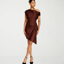 Premier Amour Womens Asymmetrical Neck Sleeveless Off the Shoulder Fit + Flare Dress