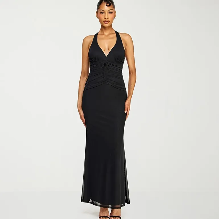 Premier Amour Womens Halter Neck Sleeveless Evening Gown