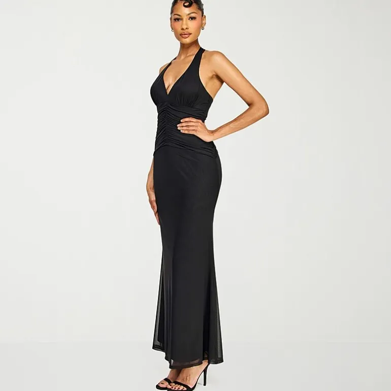 Premier Amour Womens Halter Neck Sleeveless Evening Gown