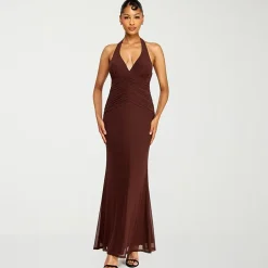 Premier Amour Womens Halter Neck Sleeveless Evening Gown