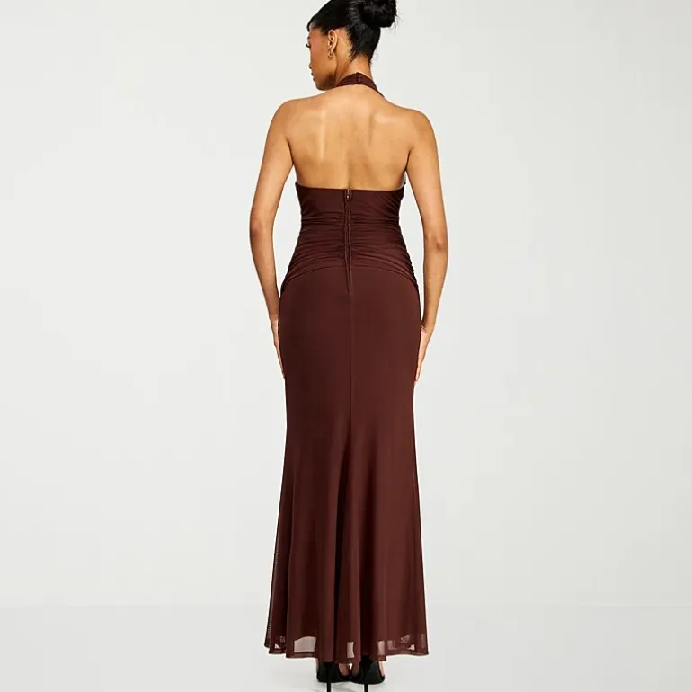 Premier Amour Womens Halter Neck Sleeveless Evening Gown
