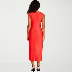 Premier Amour Womens Midi Asymmetrical Neck Sleeveless Sheath Dress