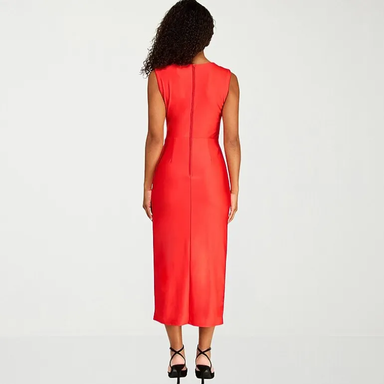 Premier Amour Womens Midi Asymmetrical Neck Sleeveless Sheath Dress