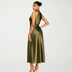Premier Amour Womens Midi Halter Neck Sleeveless Evening Gown