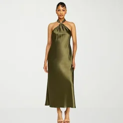 Premier Amour Womens Midi Halter Neck Sleeveless Evening Gown