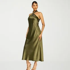 Premier Amour Womens Midi Halter Neck Sleeveless Evening Gown