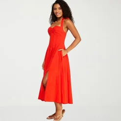 Premier Amour Womens Midi Halter Neck Sleeveless Fit + Flare Dress