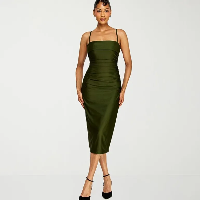 Premier Amour Womens Midi Straight Neck Sleeveless Sheath Dress