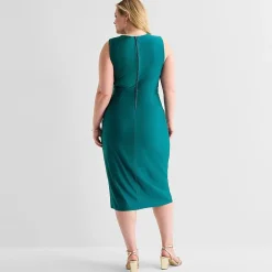 Premier Amour Womens Plus Midi Round Neck Sleeveless Sheath Dress