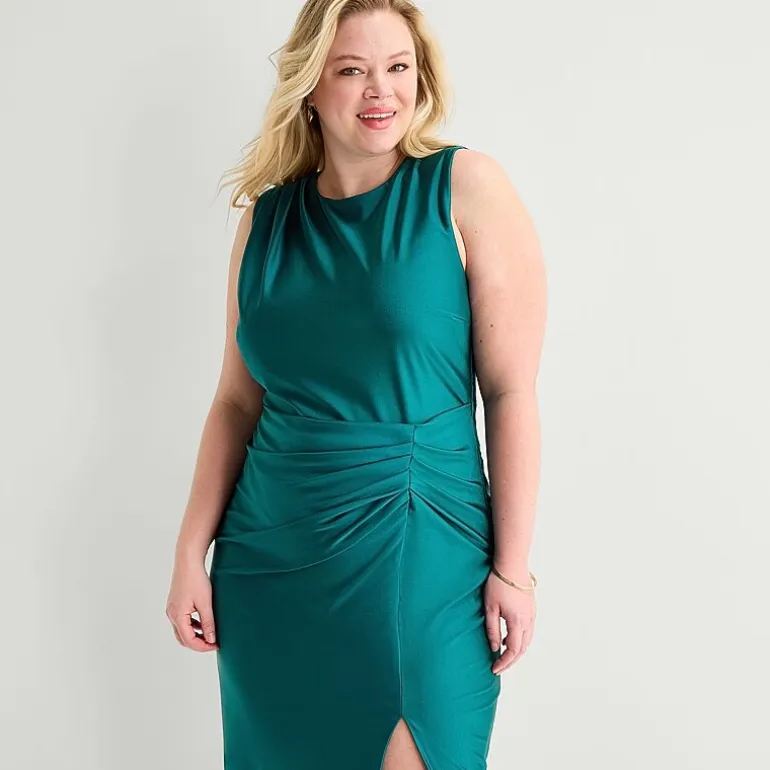 Premier Amour Womens Plus Midi Round Neck Sleeveless Sheath Dress