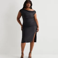 Premier Amour Womens Plus Midi Asymmetrical Neck Sleeveless Floral Sheath Dress