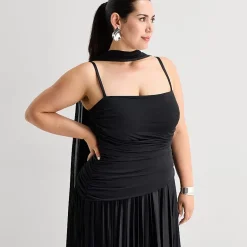 Premier Amour Womens Plus Midi Straight Neck Sleeveless Fit + Flare Dress