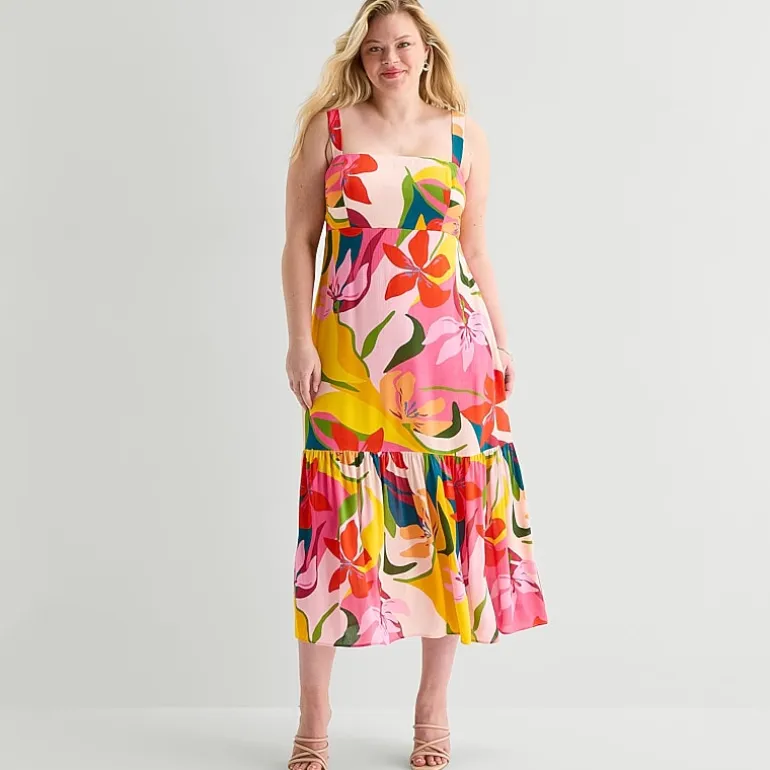 Premier Amour Womens Plus Straight Neck Sleeveless Maxi Dress