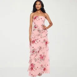 Premier Amour Womens Strapless Floral Fitted Gown
