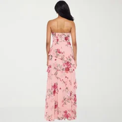 Premier Amour Womens Strapless Floral Fitted Gown