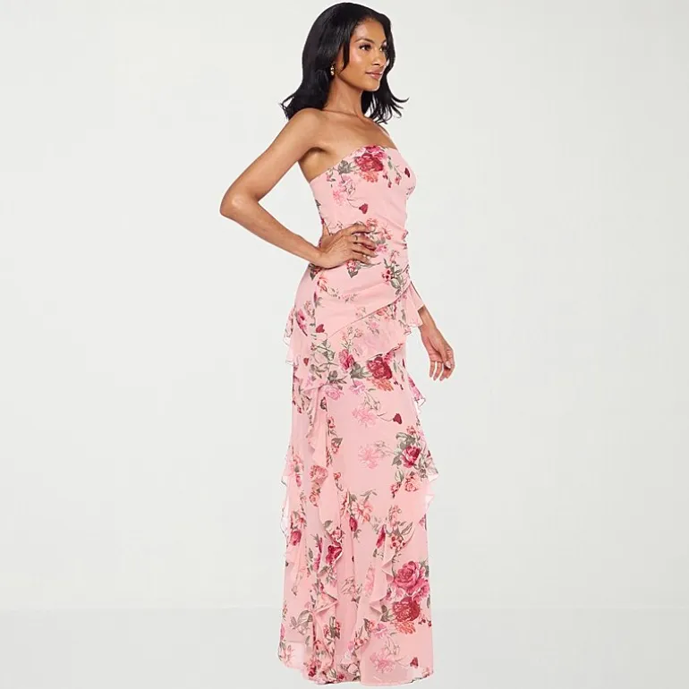 Premier Amour Womens Strapless Floral Fitted Gown