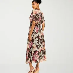 Premier Amour Womens V Neck Short Sleeve Kimono Maxi Dress