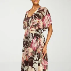 Premier Amour Womens V Neck Short Sleeve Kimono Maxi Dress