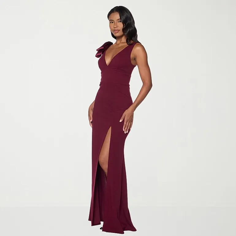 Premier Amour Womens V Neck Sleeveless Evening Gown